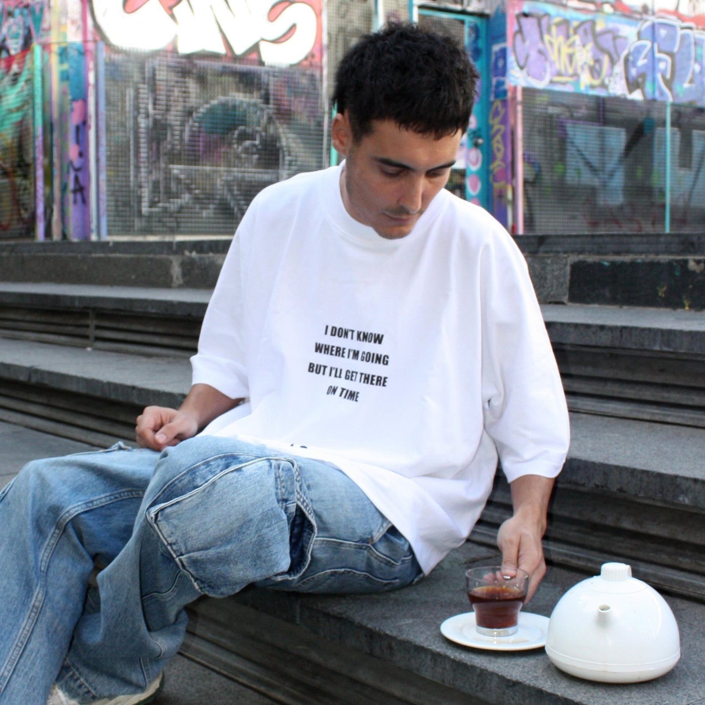 CUT BOXY TEE - WHITE