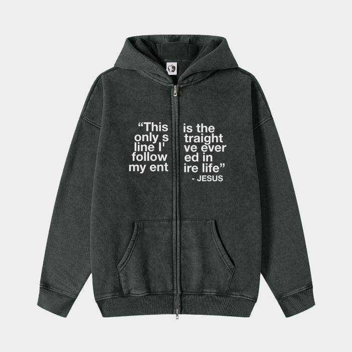 ACID WASHED FLEECE ZIP HOODIE JACKET - BLACK