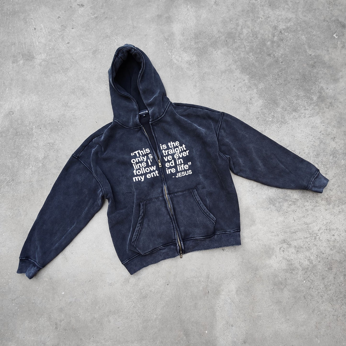 ACID WASHED FLEECE ZIP HOODIE JACKET - BLACK