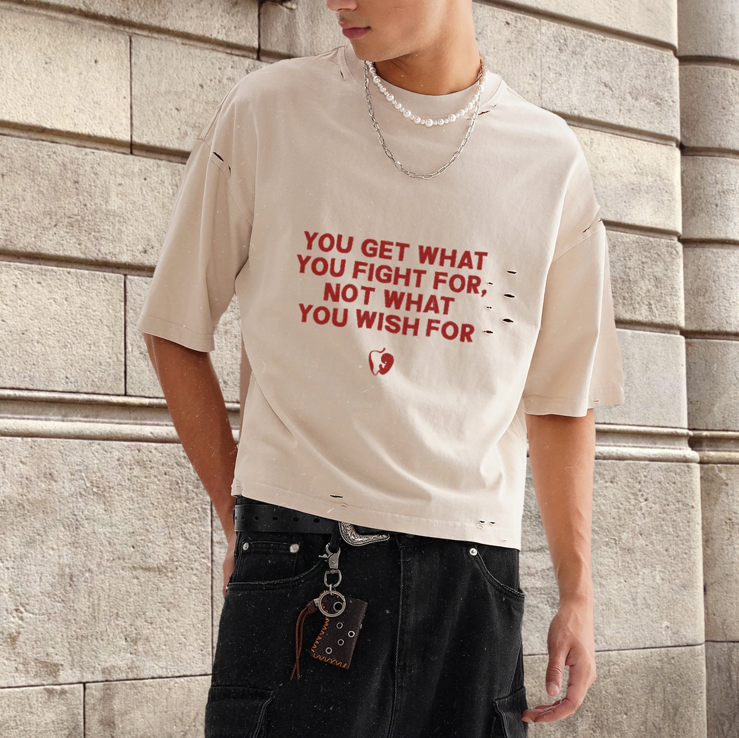 CLASSIC FRAYED BOXY TEE - APRICOT