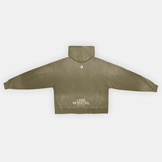 HAND-FRAYED AND WASHED ZIP HOODIE