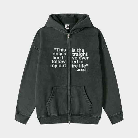 ACID WASHED FLEECE ZIP HOODIE JACKET - BLACK