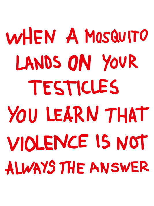 When a mosquito lands on your testicles, you learn that violence is not always the answer.
