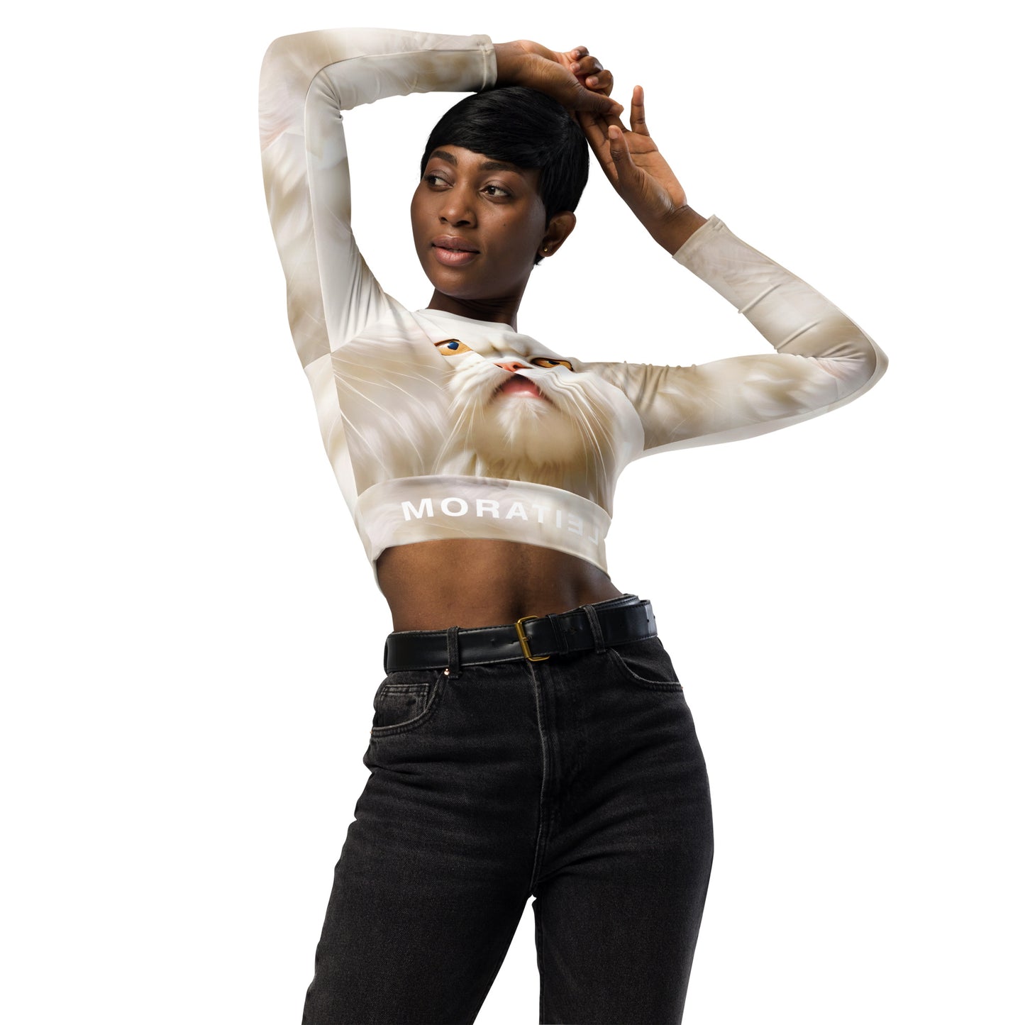 GOD IS A CAT LONG SLEEVE CROP TOP