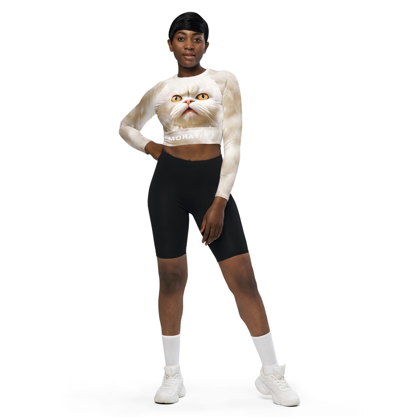 GOD IS A CAT LONG SLEEVE CROP TOP